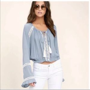 Lulu’s Blue Boho Bell Sleeve Top